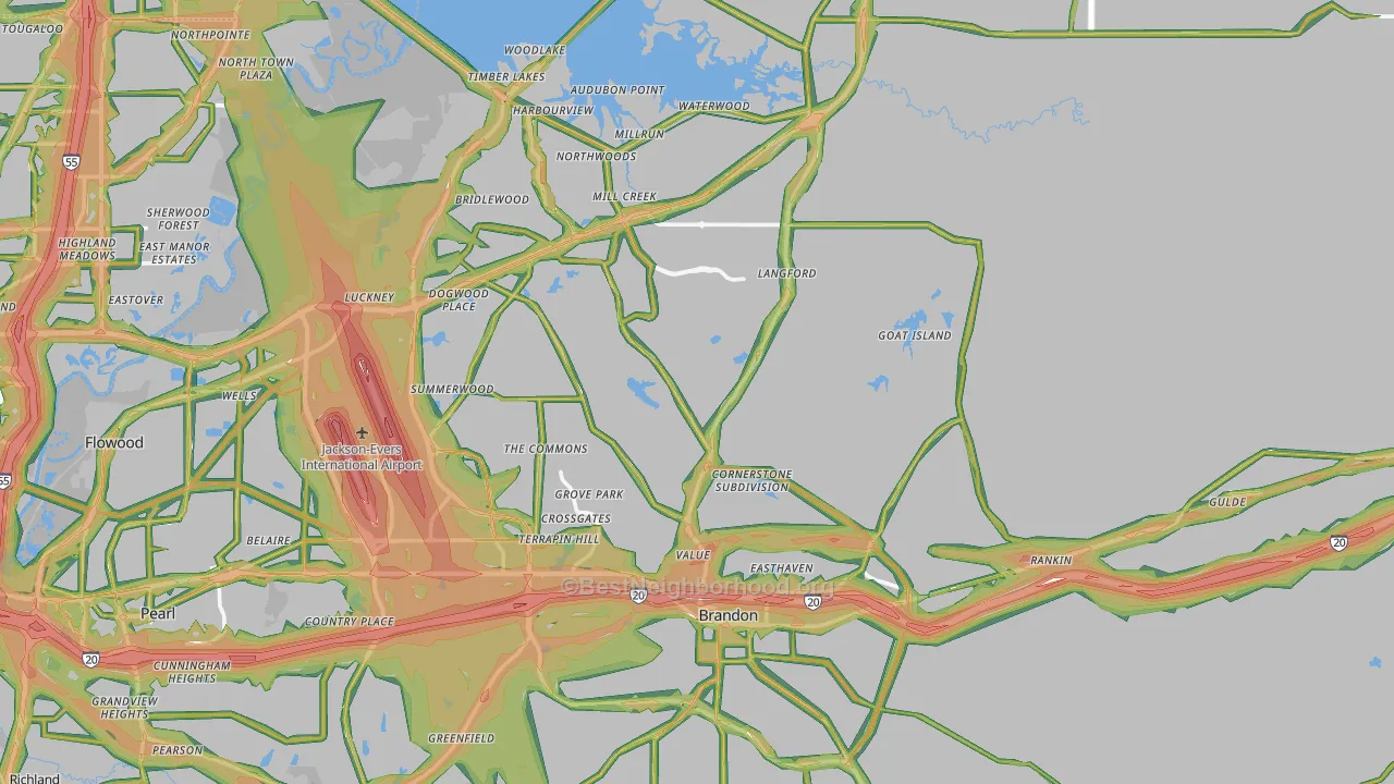 Brandon, MS Map of Noise Levels in Brandon