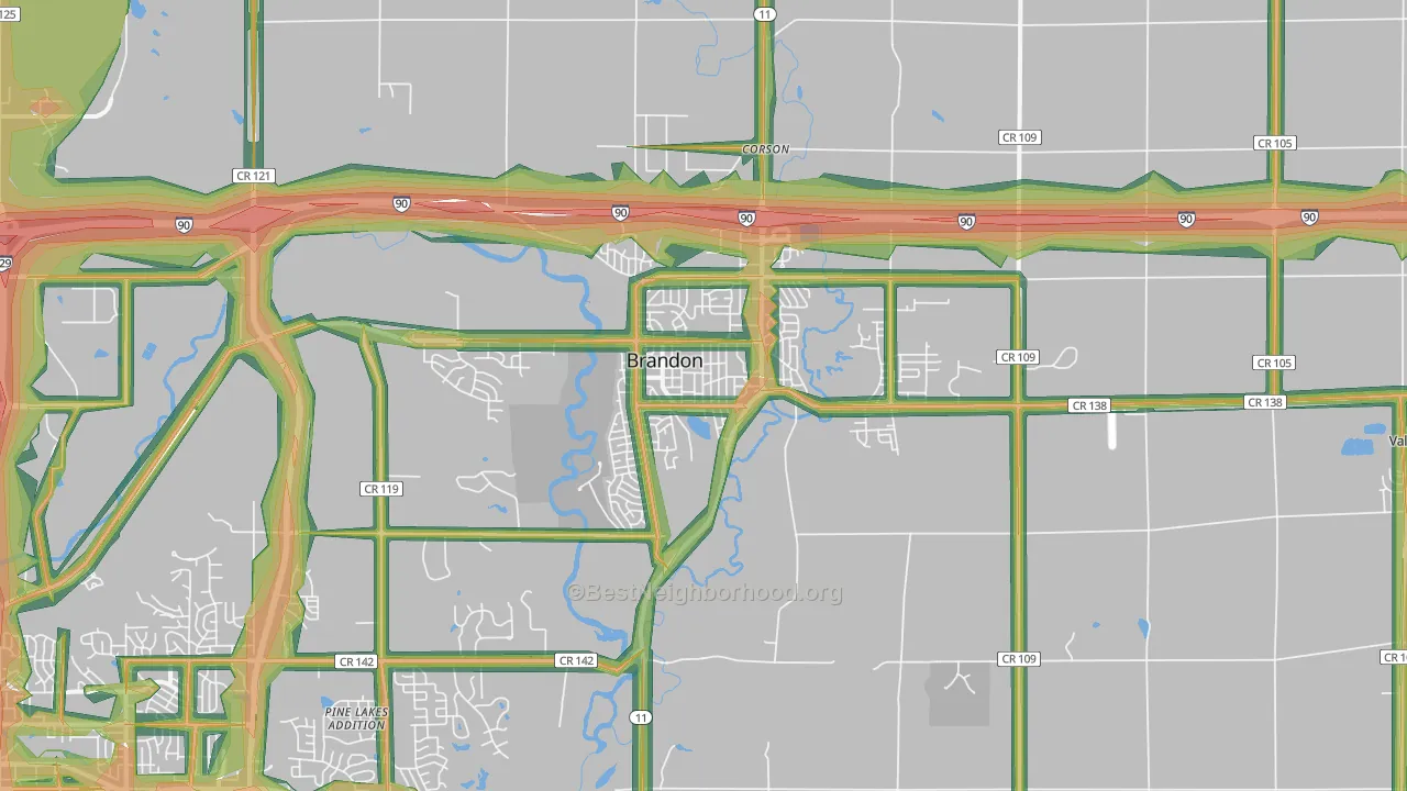 Brandon, SD Map of Noise Levels in Brandon