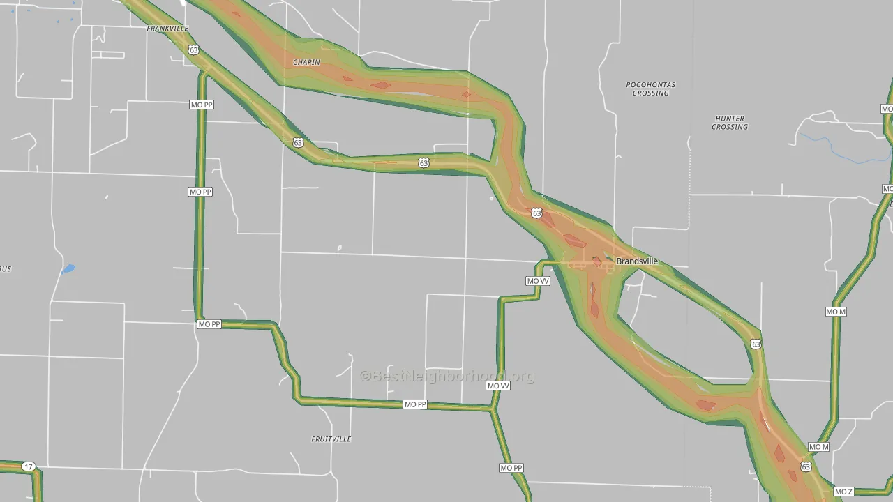 Brandsville, MO Map of Noise Levels in Brandsville