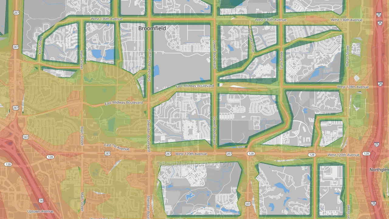Brandywine, Broomfield, CO Map of Noise Levels in Brandywine