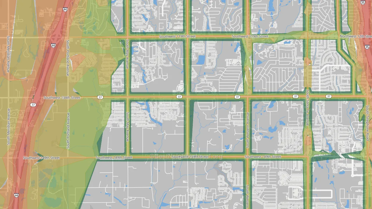 Brandywine, Oklahoma City, OK Map of Noise Levels in Brandywine