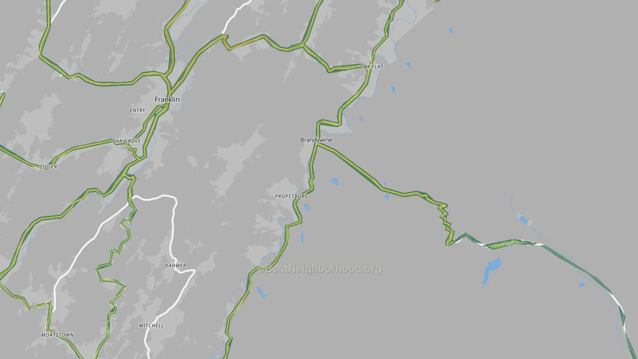 Brandywine, WV Map of Noise Levels in Brandywine