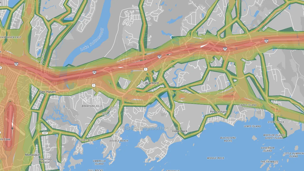 Branford Center, CT Map of Noise Levels in Branford Center