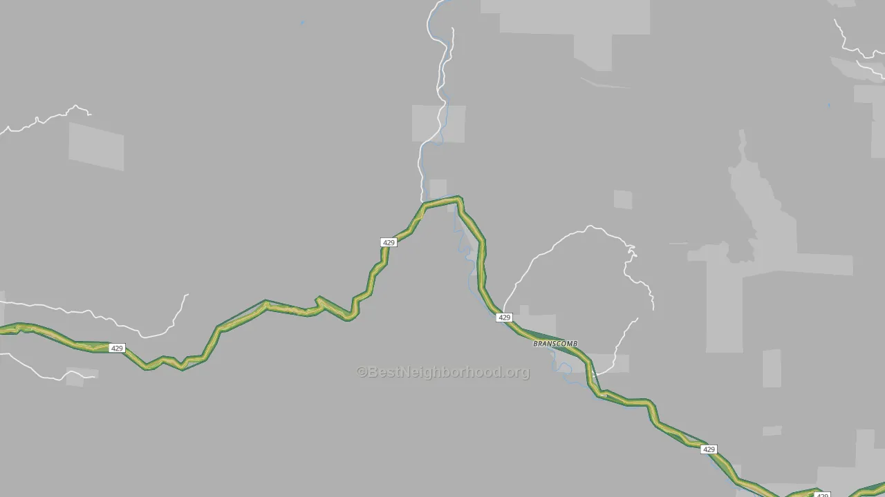 Branscomb, CA Map of Noise Levels in Branscomb