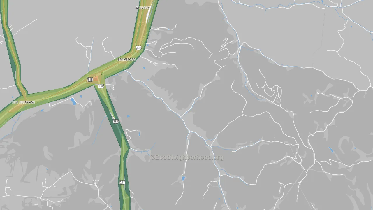 Bransford, TN Map of Noise Levels in Bransford