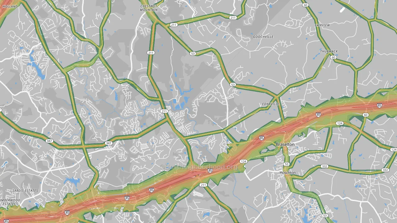 Braselton, GA Map of Noise Levels in Braselton