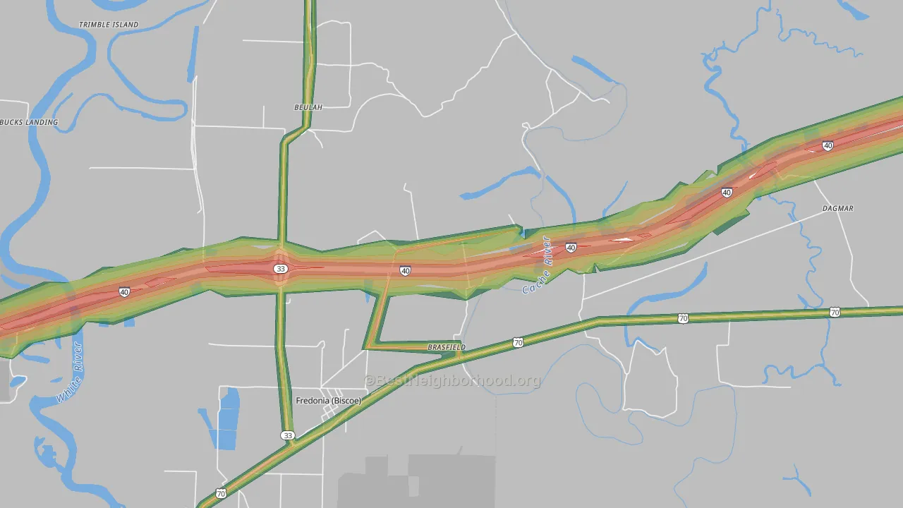 Brasfield, AR Map of Noise Levels in Brasfield