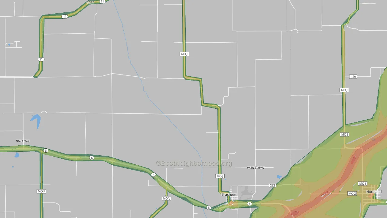 Brashear, MO Map of Noise Levels in Brashear