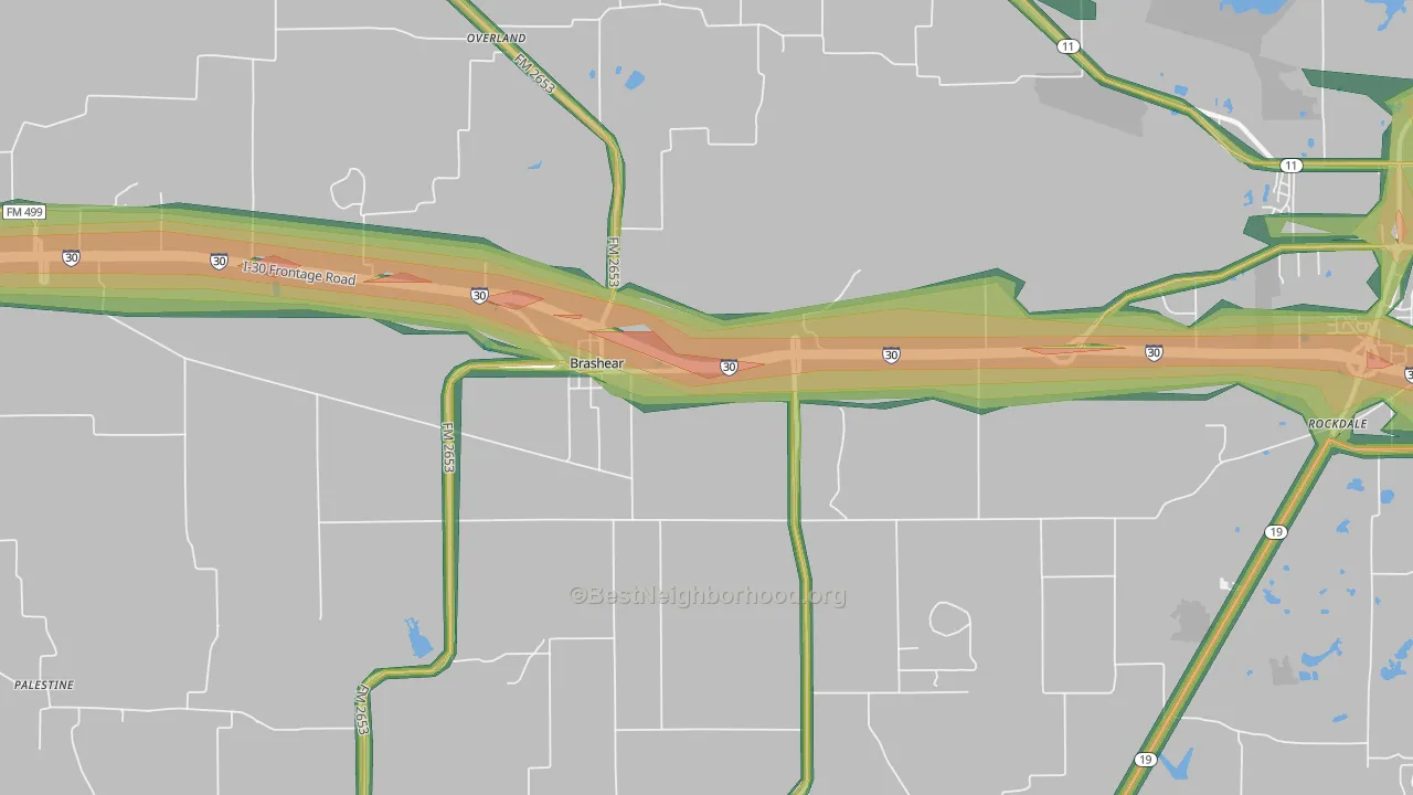 Brashear, TX Map of Noise Levels in Brashear