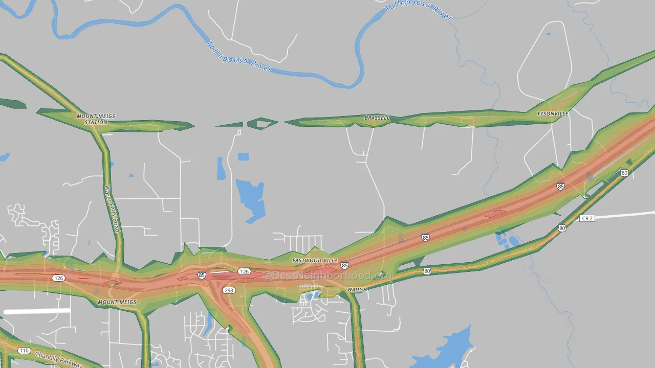 Brassell, AL Map of Noise Levels in Brassell