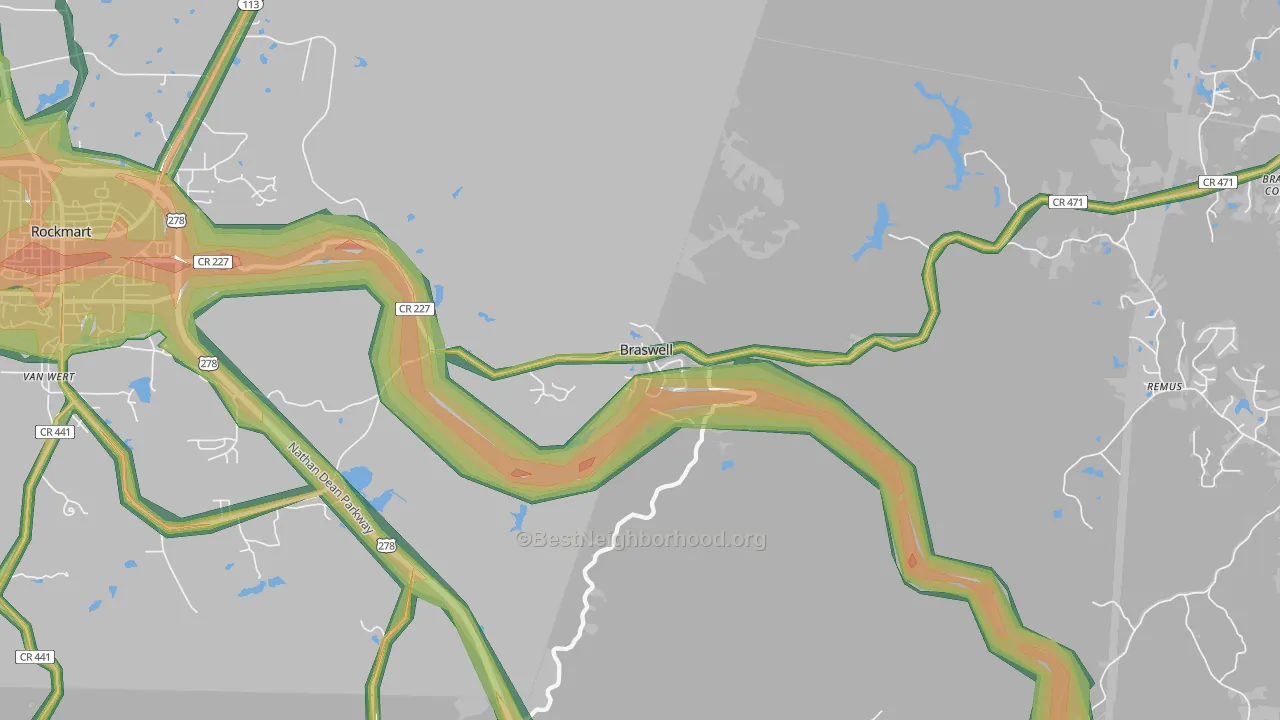 Braswell, GA Map of Noise Levels in Braswell