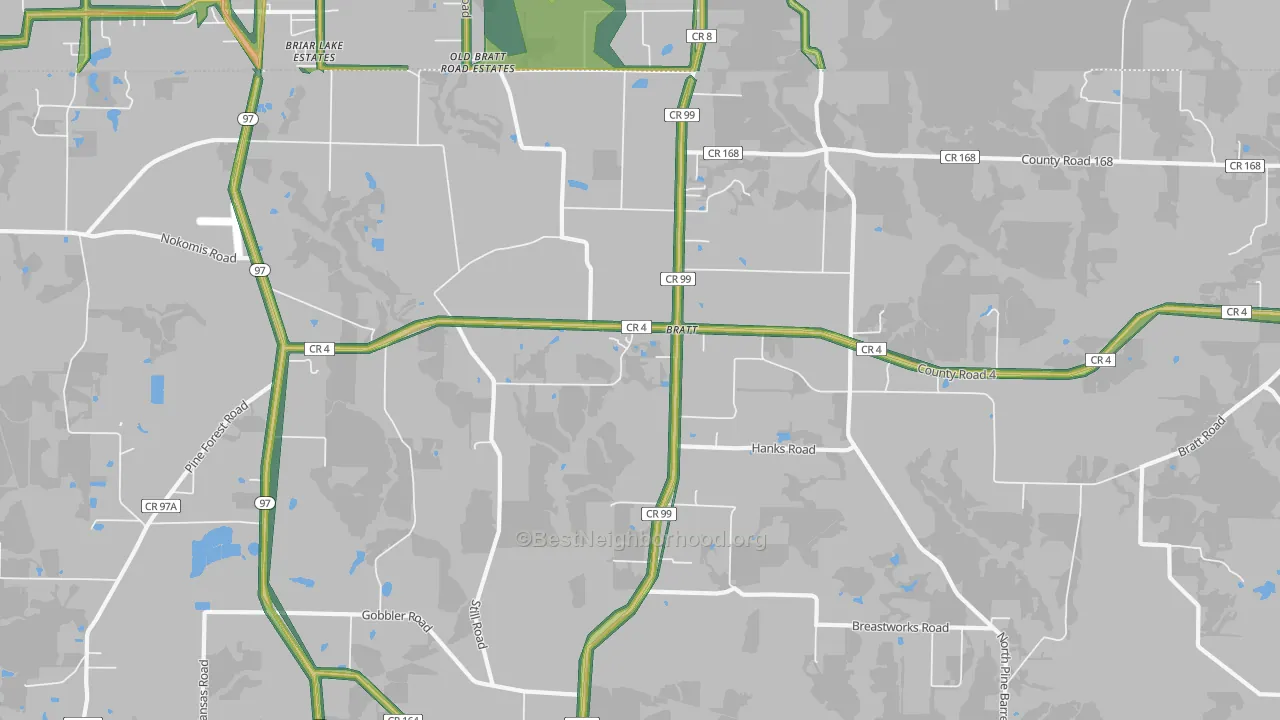 Bratt, FL Map of Noise Levels in Bratt