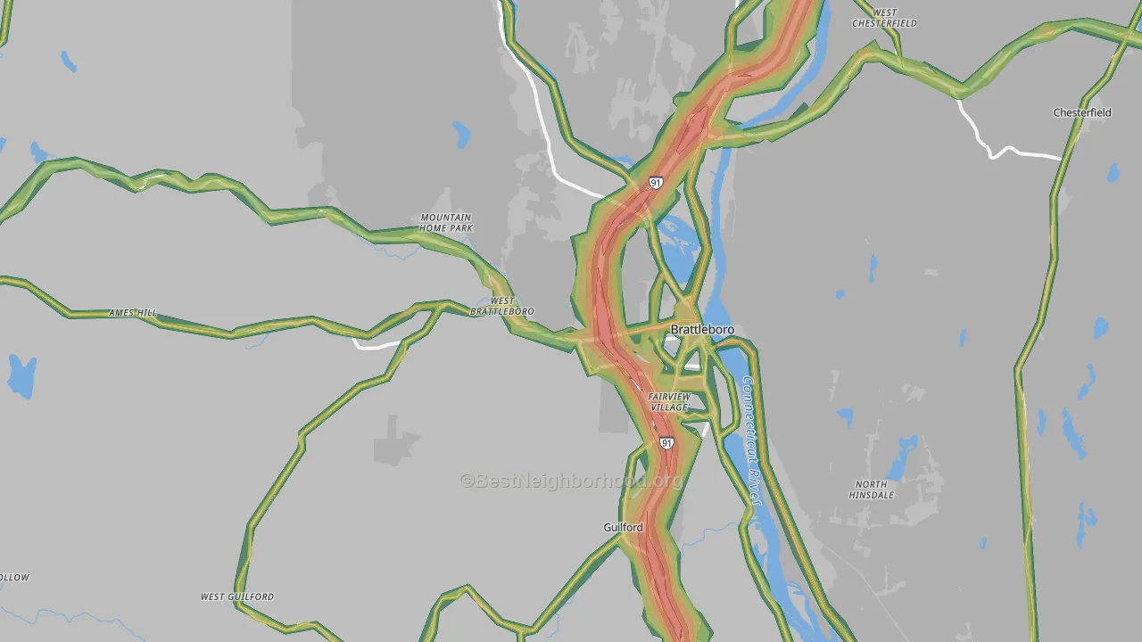 Brattleboro, VT Map of Noise Levels in Brattleboro