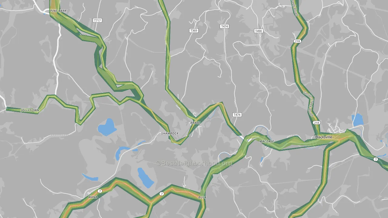 Brave, PA Map of Noise Levels in Brave