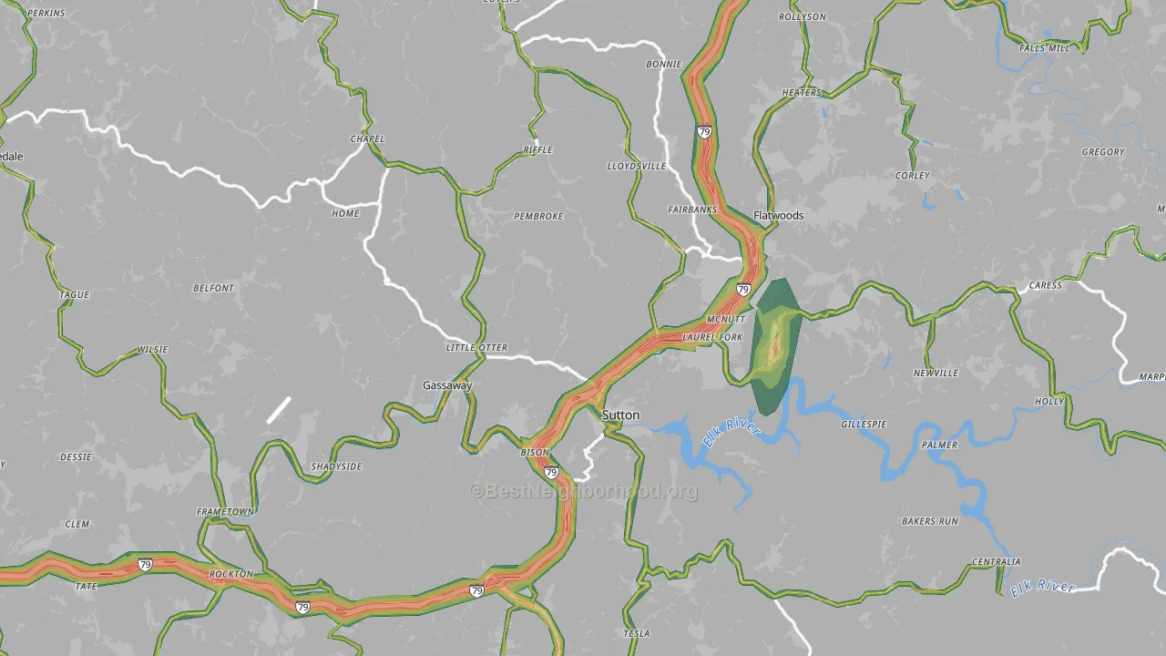 Braxton County, WV Map of Noise Levels in Braxton County