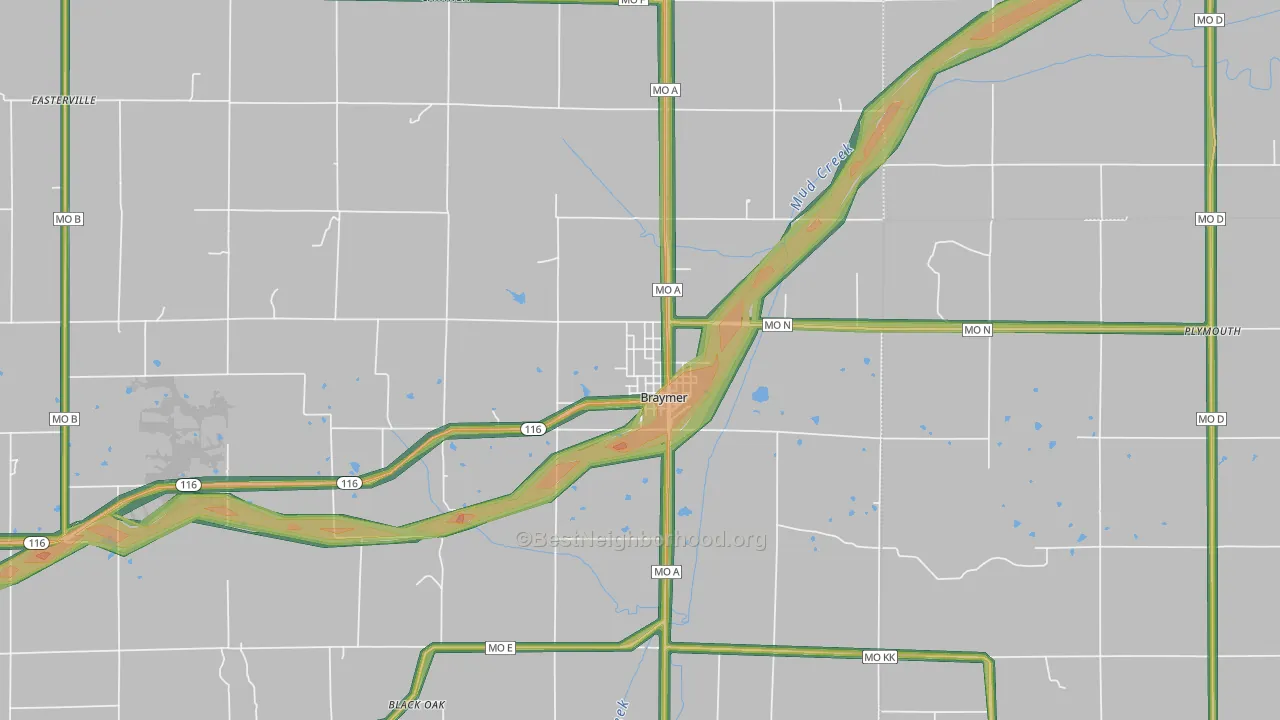 Braymer, MO Map of Noise Levels in Braymer