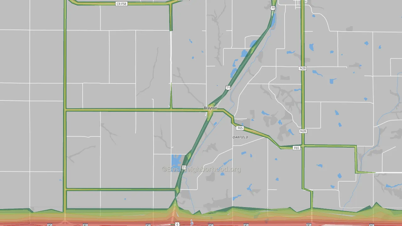 Brayton, IA Map of Noise Levels in Brayton