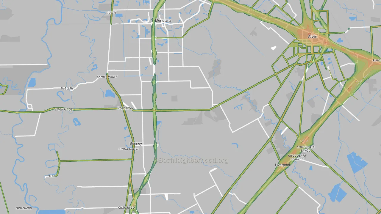 Brazoria County, TX Map of Noise Levels in Brazoria County