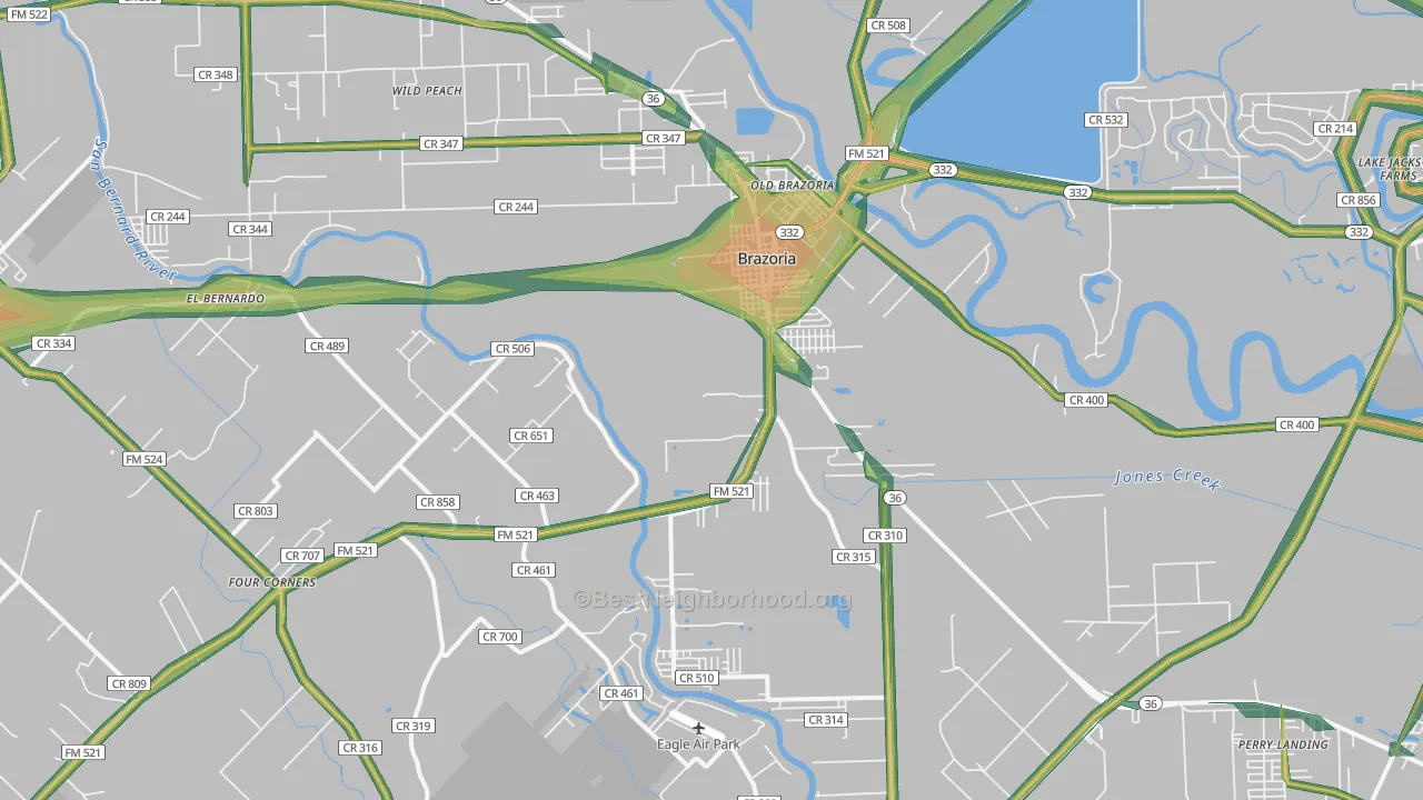 Brazoria, TX Map of Noise Levels in Brazoria
