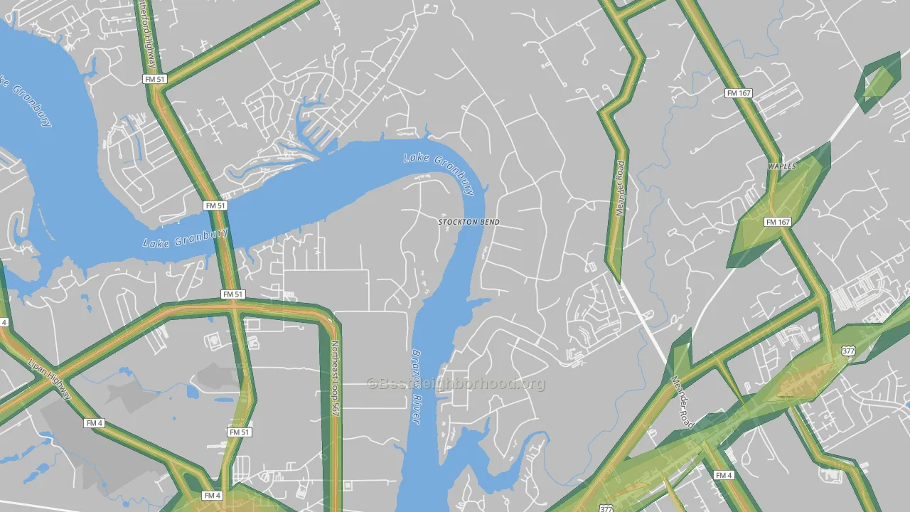 Brazos Bend, TX Map of Noise Levels in Brazos Bend