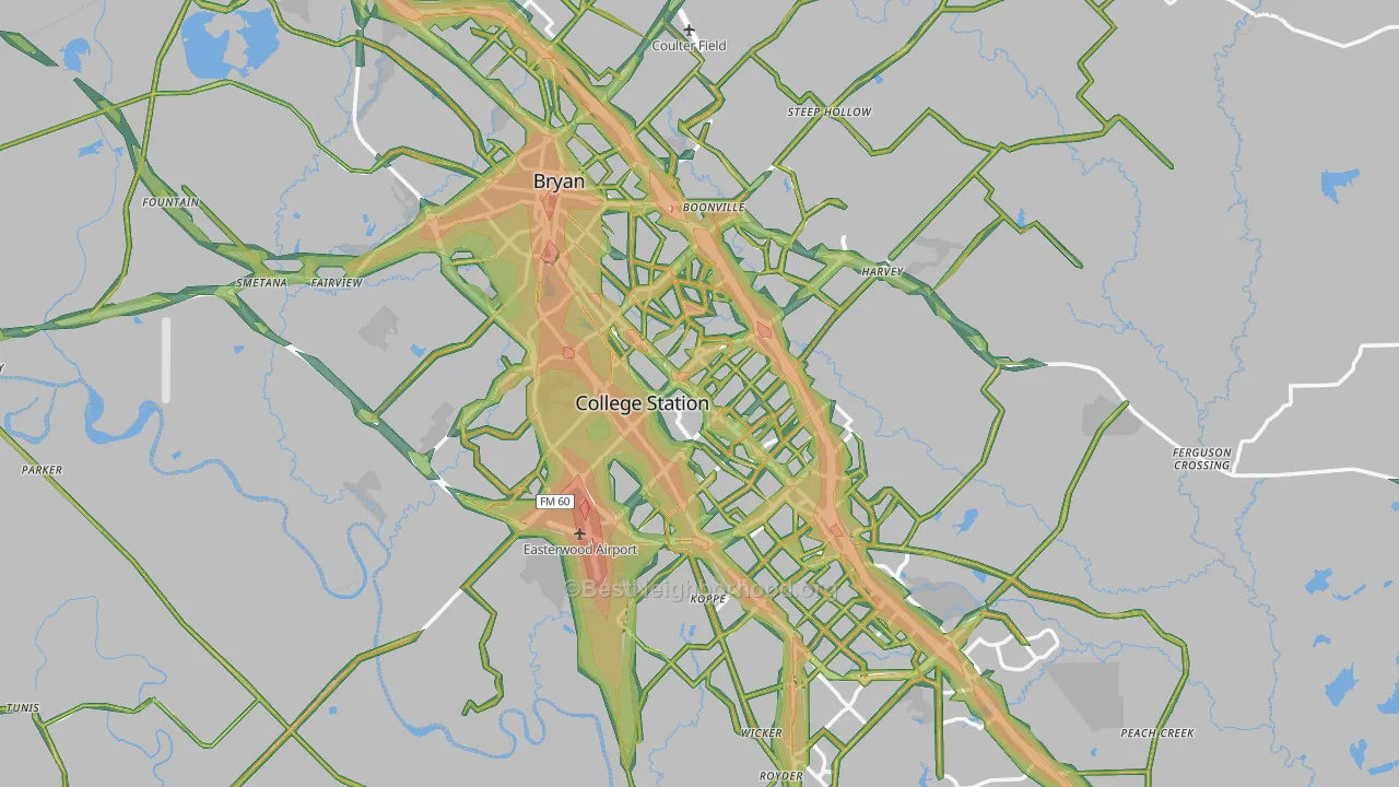 Brazos County, TX Map of Noise Levels in Brazos County