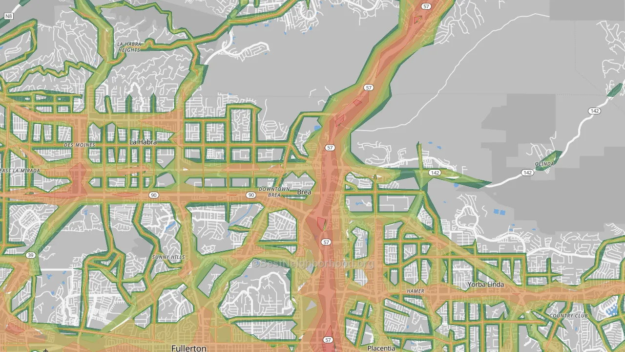 Brea, CA Map of Noise Levels in Brea