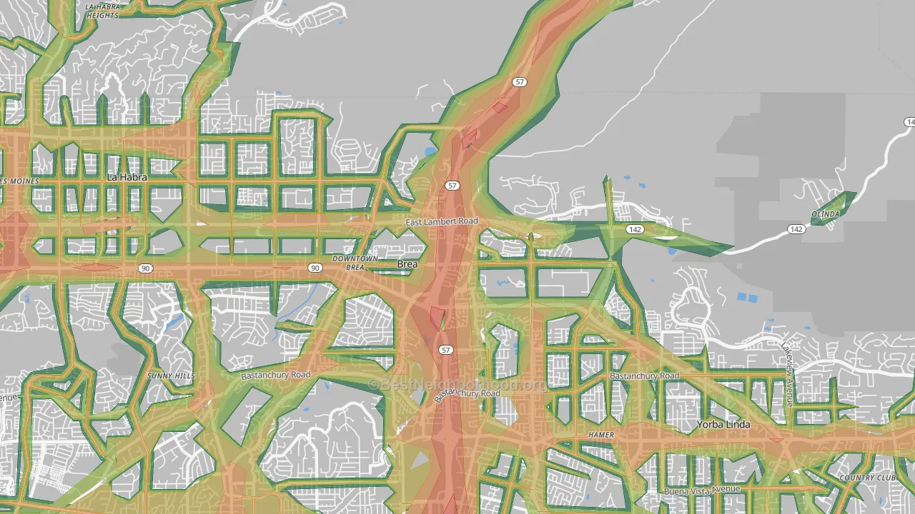 Brea-Olinda, Brea, CA Map of Noise Levels in Brea-Olinda