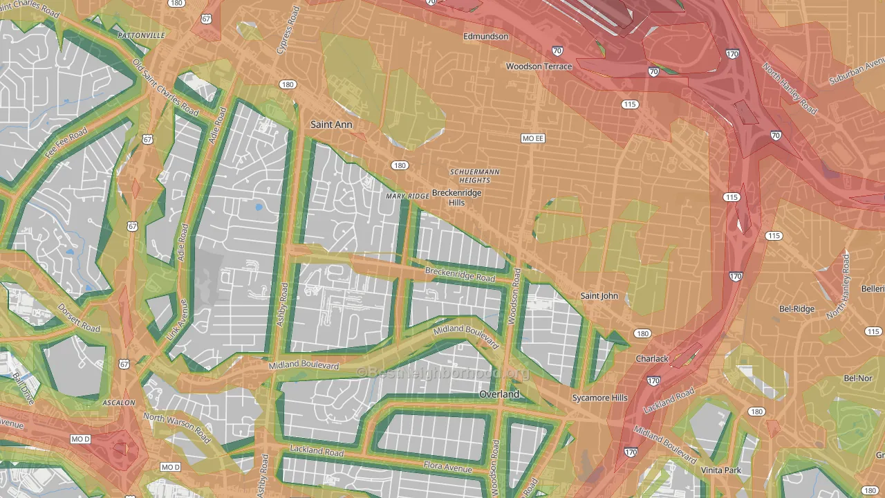 Breckenridge Hills, MO Map of Noise Levels in Breckenridge Hills