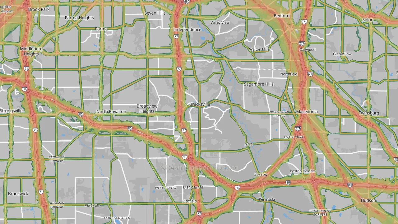 Brecksville, OH Map of Noise Levels in Brecksville