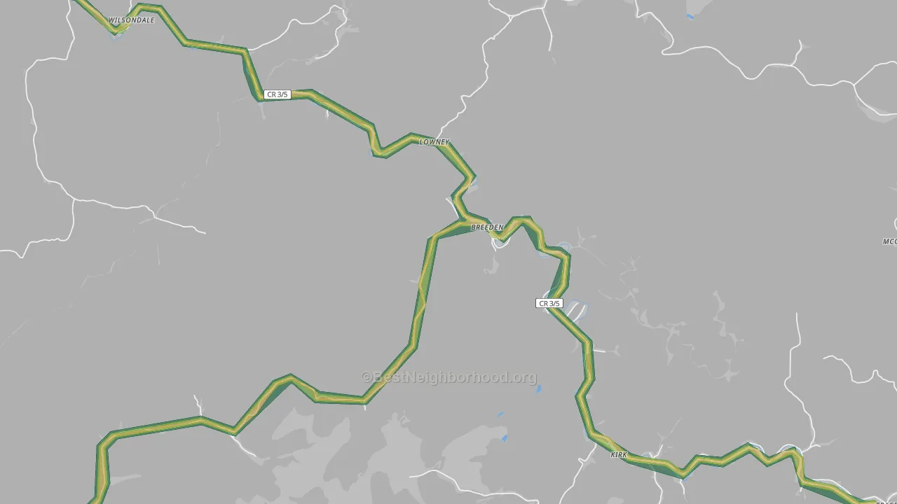 Breeden, WV Map of Noise Levels in Breeden