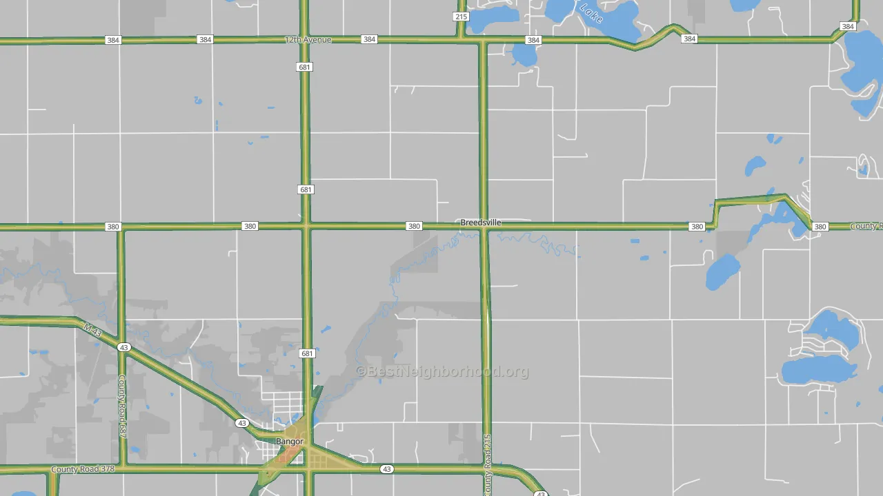Breedsville, MI Map of Noise Levels in Breedsville
