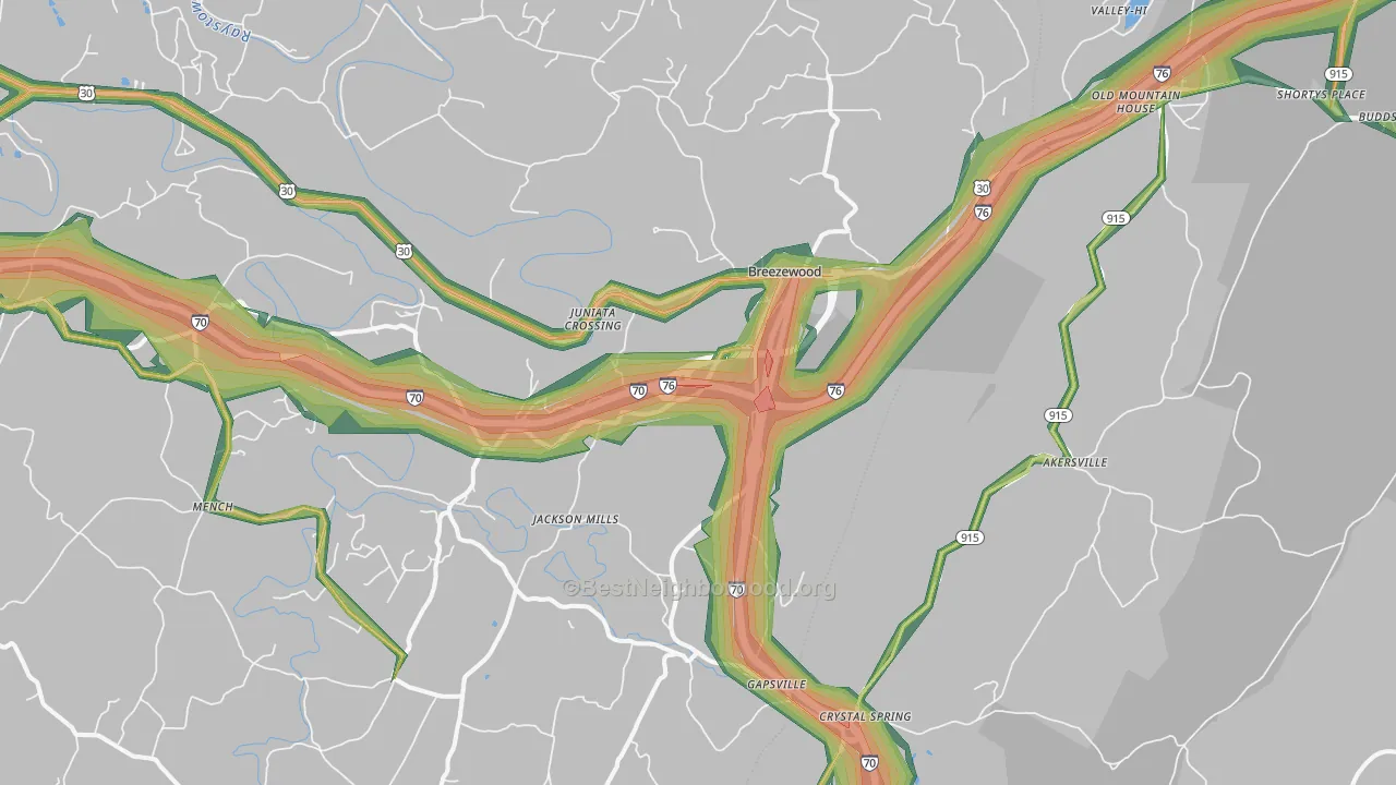 Breezewood, PA Map of Noise Levels in Breezewood