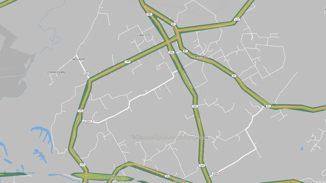 Bremen, KY Map of Noise Levels in Bremen
