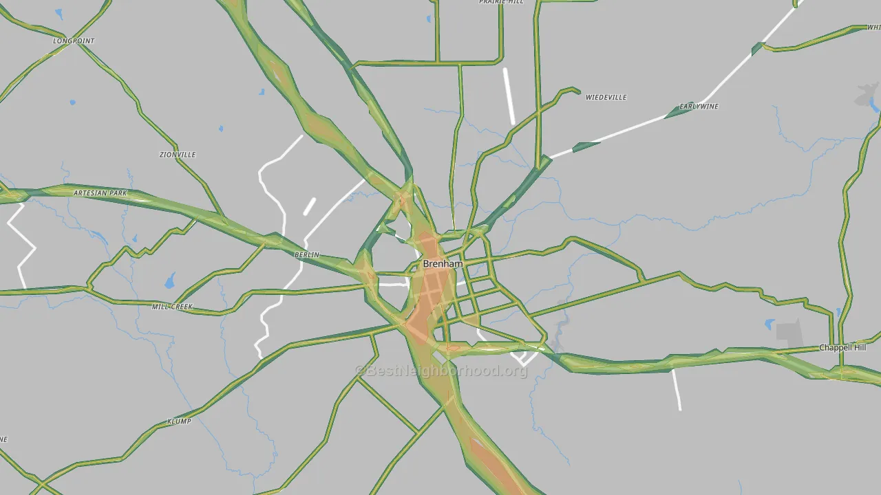 Brenham, TX Map of Noise Levels in Brenham