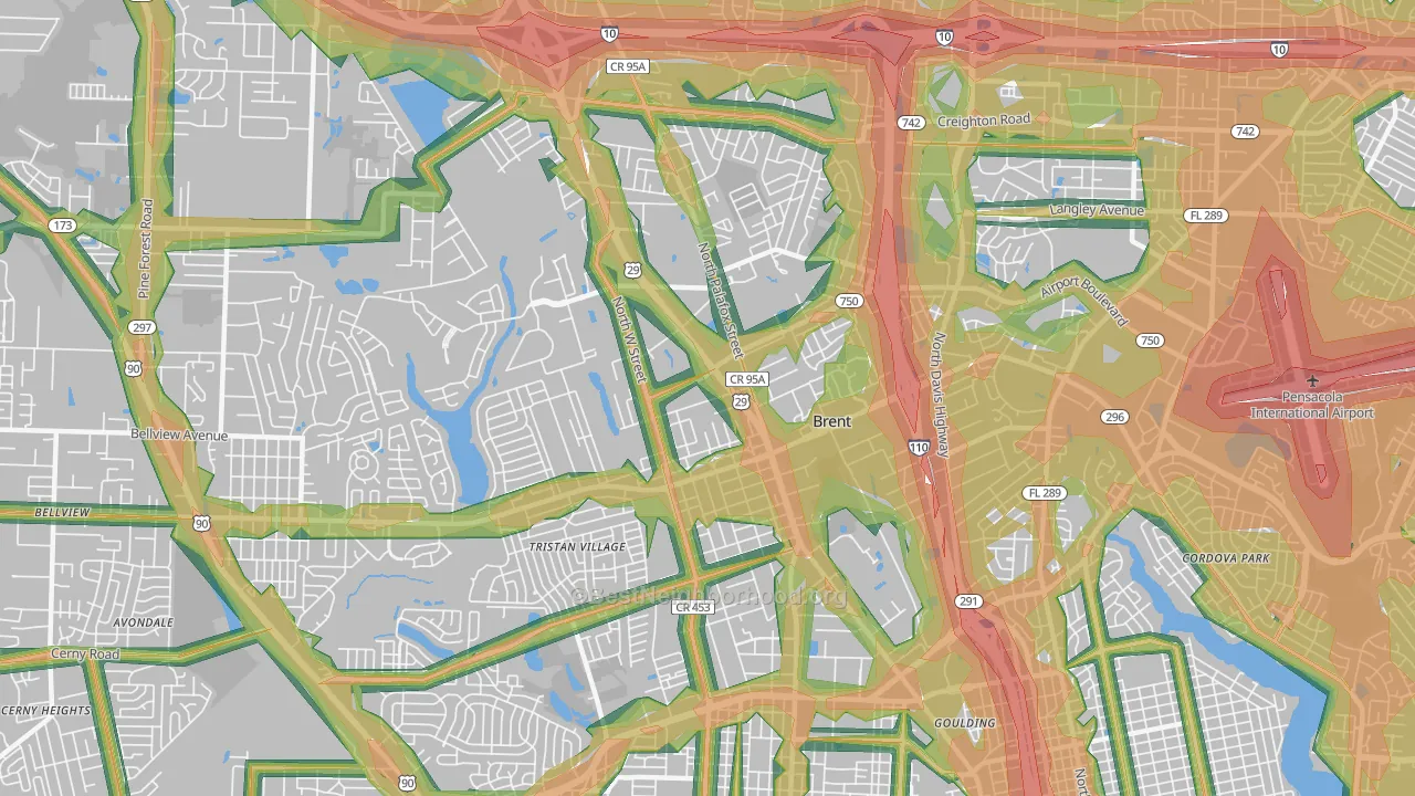 Brent, FL Map of Noise Levels in Brent
