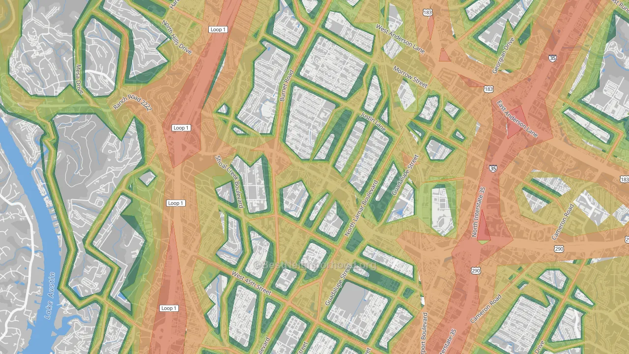 Brentwood, Austin, TX Map of Noise Levels in Brentwood