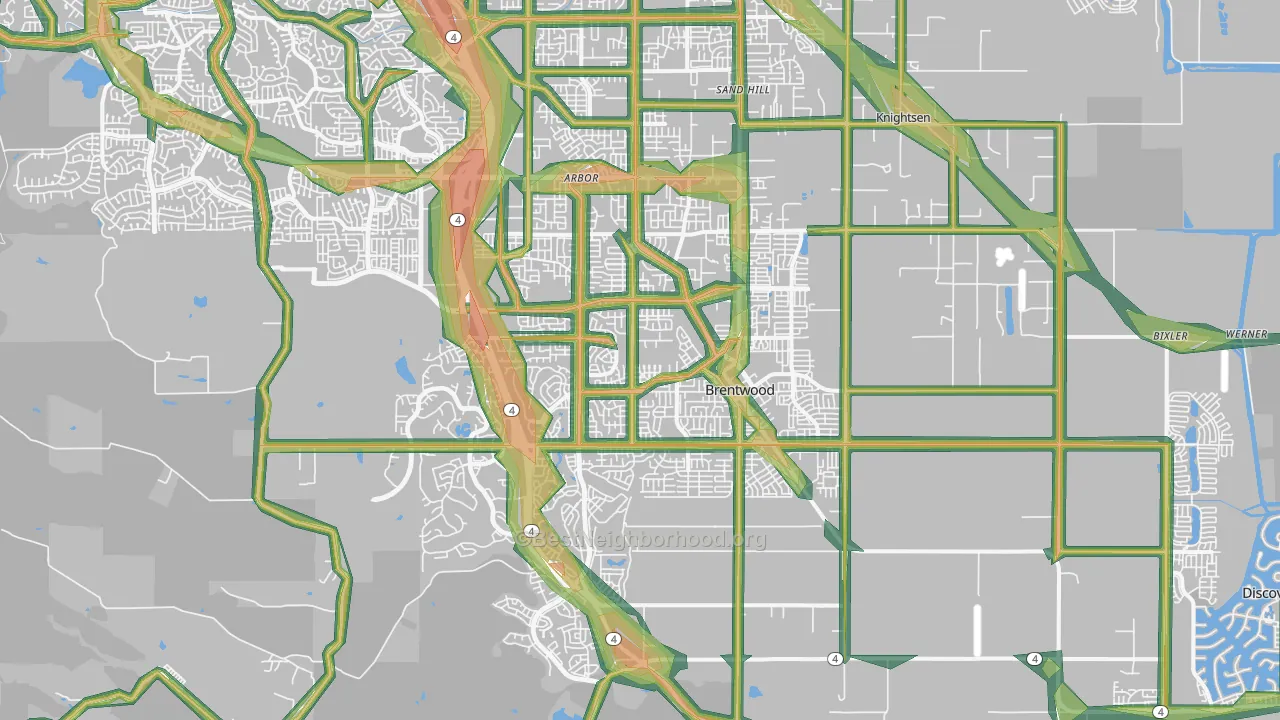 Brentwood, CA Map of Noise Levels in Brentwood