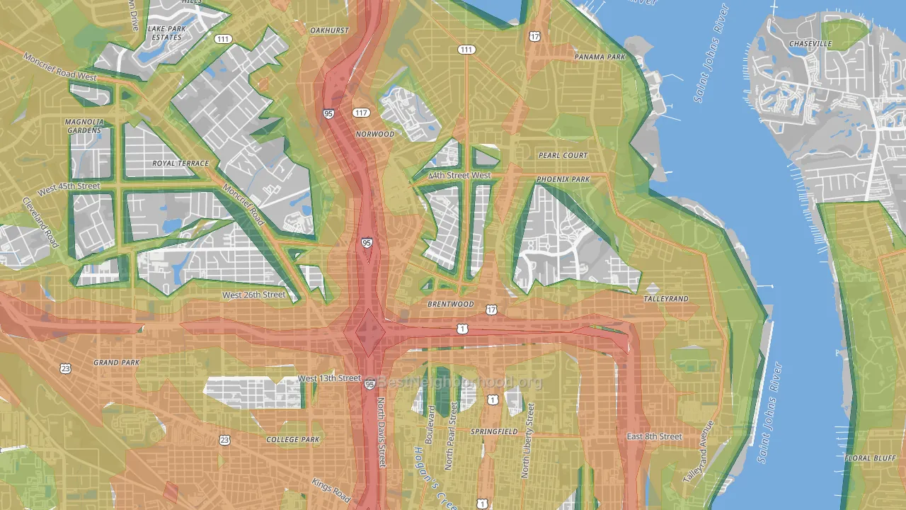 Brentwood, Jacksonville, FL Map of Noise Levels in Brentwood