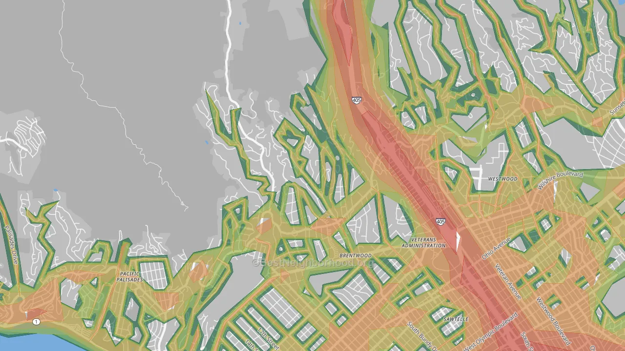 Brentwood, Los Angeles, CA Map of Noise Levels in Brentwood