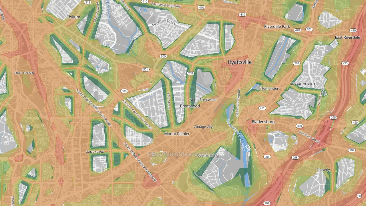 Brentwood, MD Map of Noise Levels in Brentwood