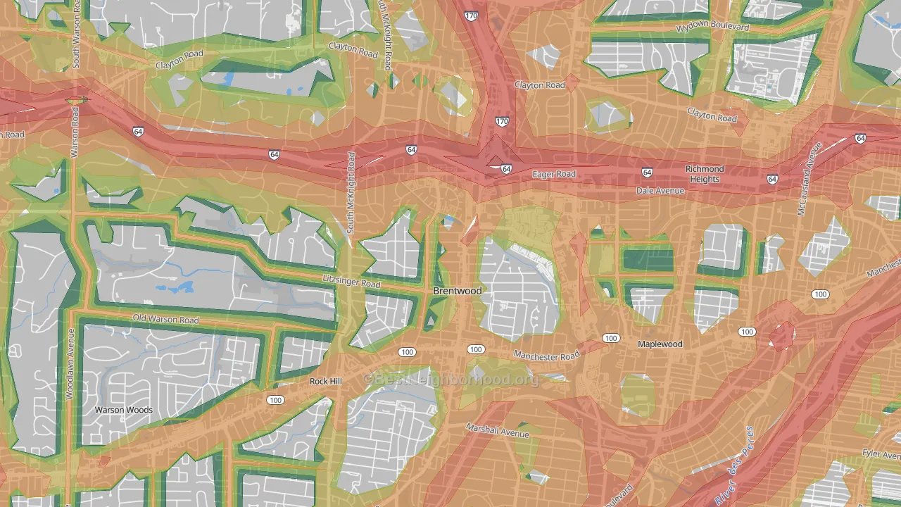 Brentwood, MO Map of Noise Levels in Brentwood