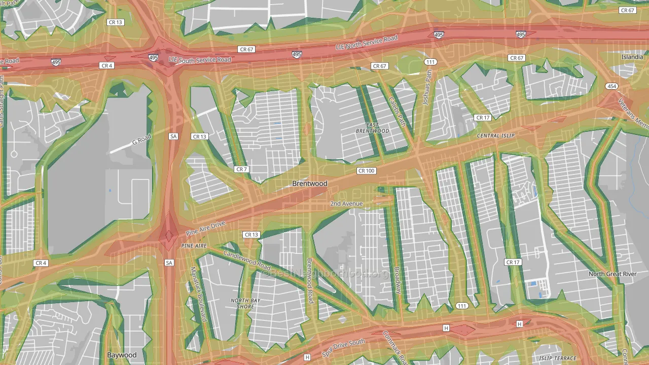 Brentwood, NY Map of Noise Levels in Brentwood