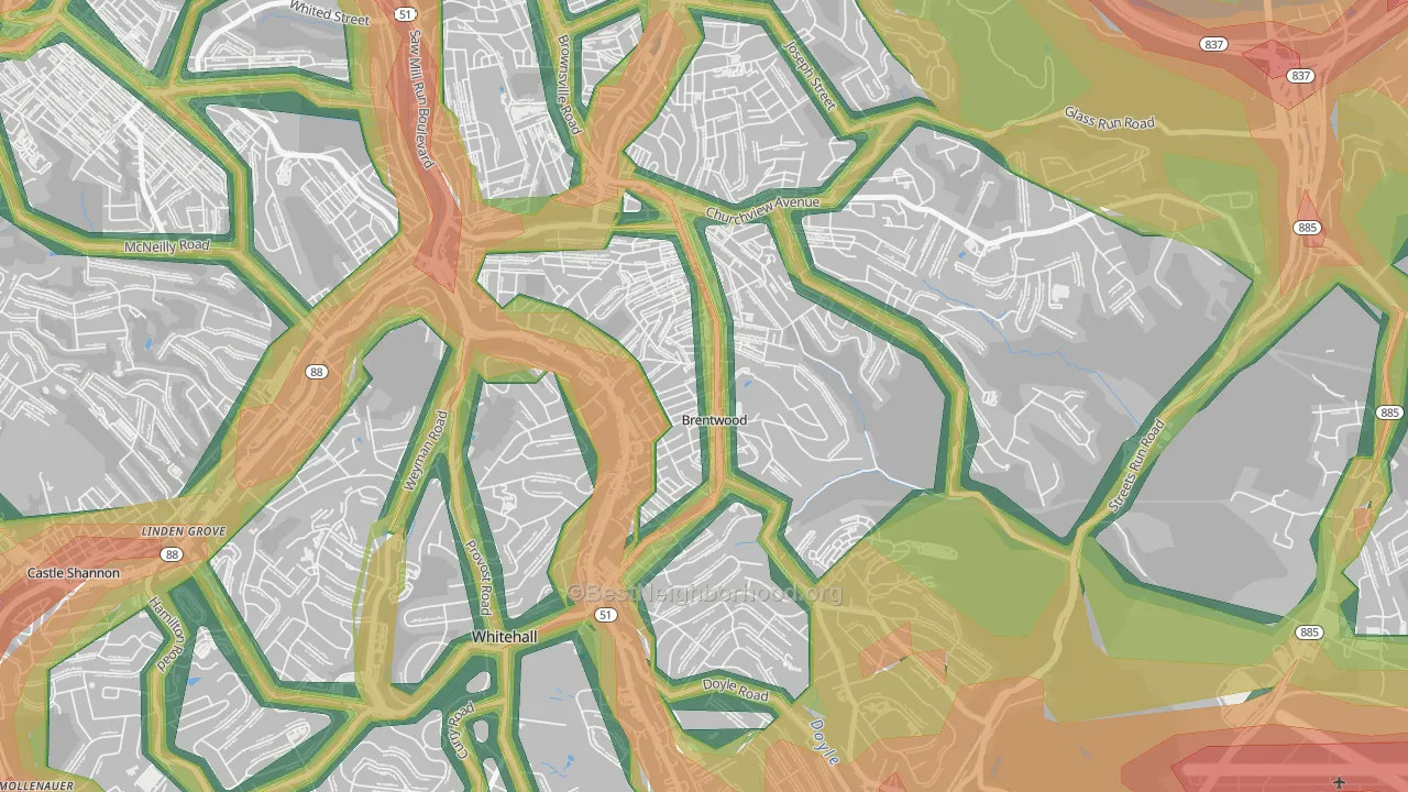 Brentwood, PA Map of Noise Levels in Brentwood