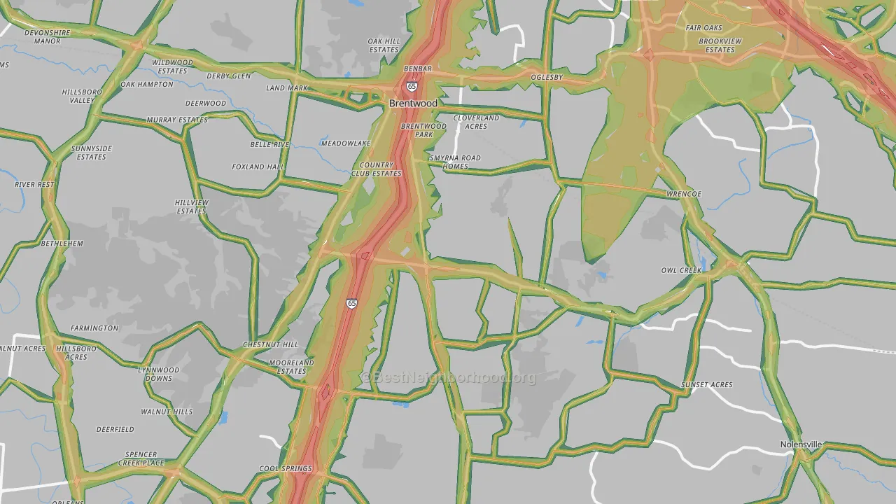 Brentwood, TN Map of Noise Levels in Brentwood