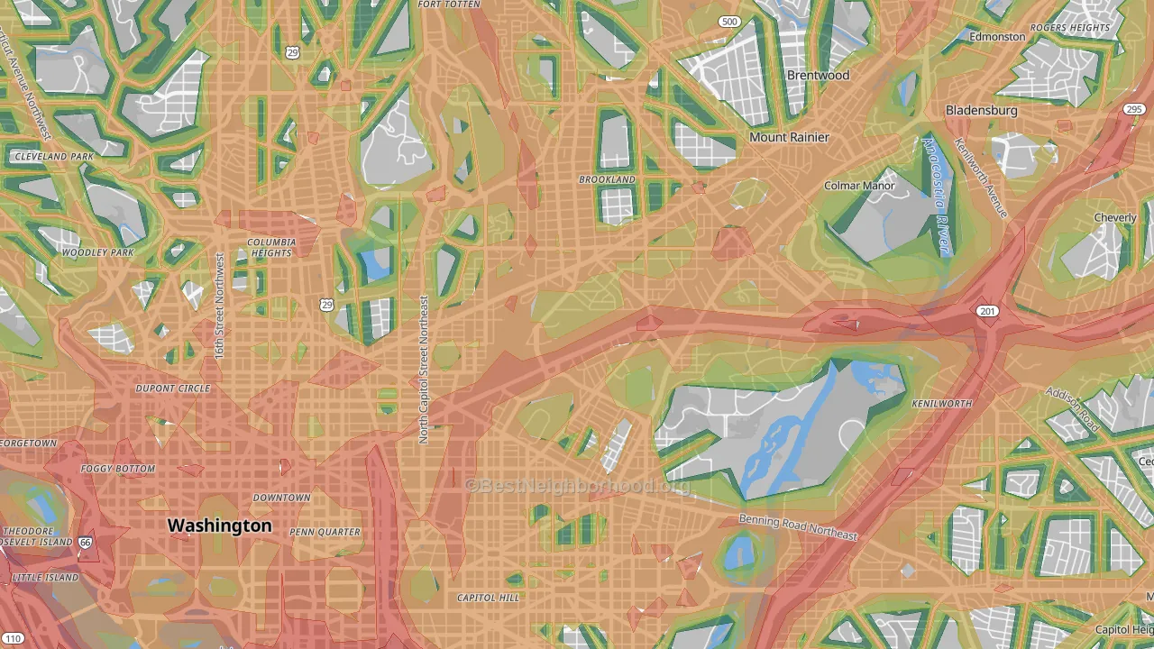 Brentwood, Washington, DC Map of Noise Levels in Brentwood