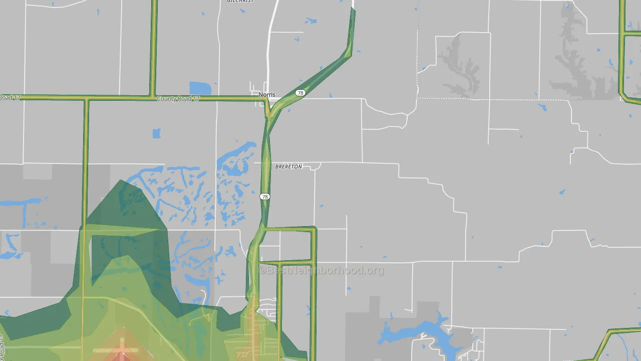 Brereton, IL Map of Noise Levels in Brereton