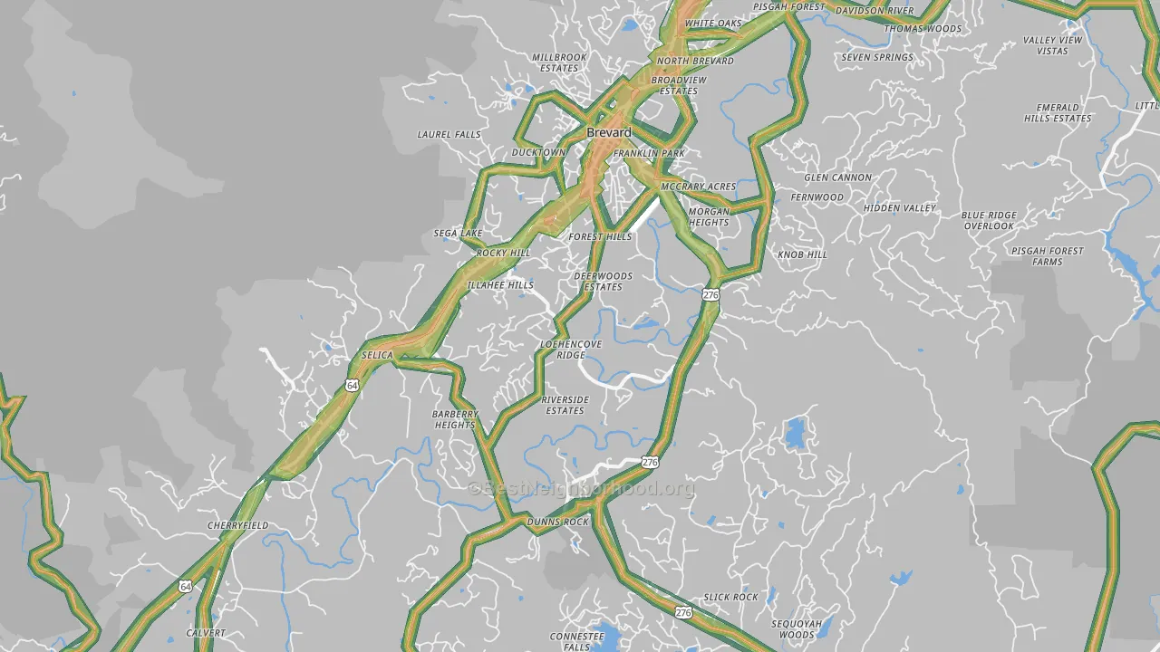 Brevard, NC Map of Noise Levels in Brevard