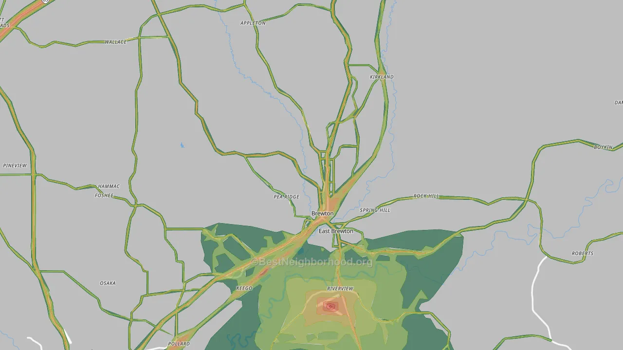 Brewton, AL Map of Noise Levels in Brewton
