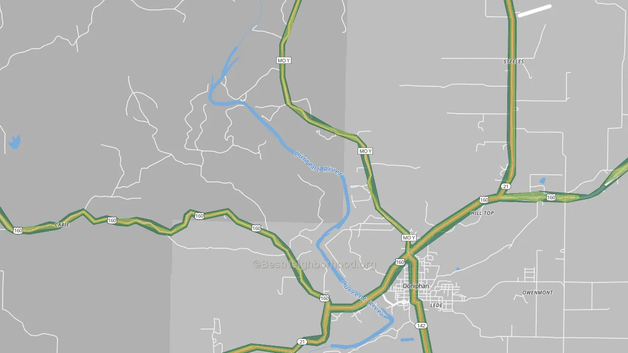 Briar, MO Map of Noise Levels in Briar