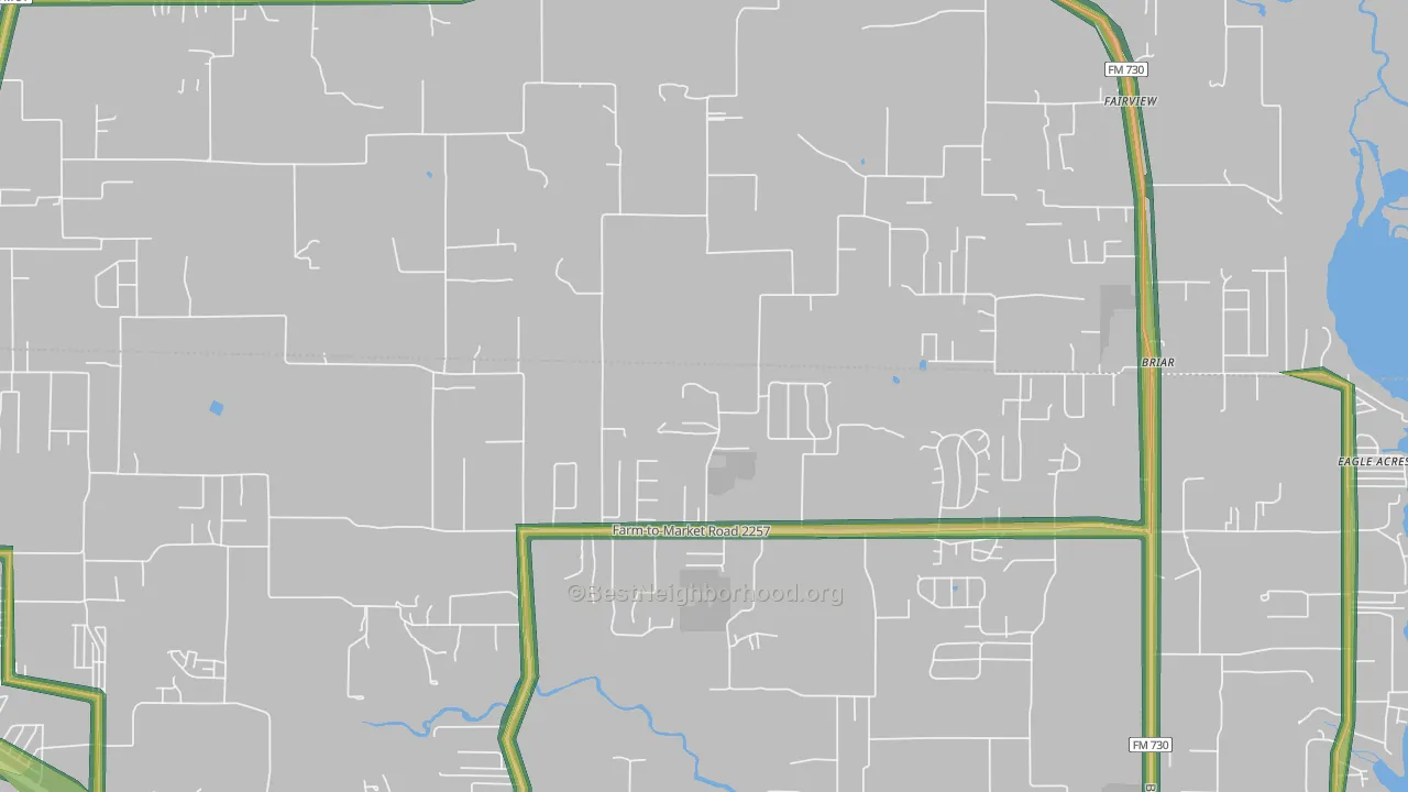 Briar, TX Map of Noise Levels in Briar